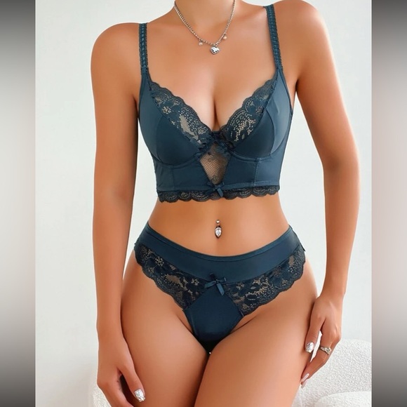 Boho sexy  floral lace corset style bralette lingerie set - Picture 14 of 15